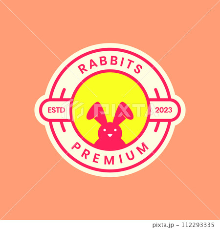 animal pets rabbit hare bunny mascot cute circle badge simple logo design vector 112293335
