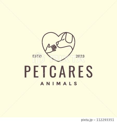 animal pets dog with hand care rescue love heart hipster simple logo design vector 112293351