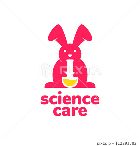 animal pets rabbit laboratory glass science mascot logo design vector 112293382