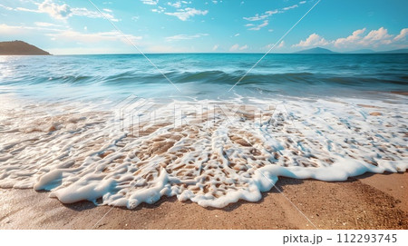 Beach and Ocean Waves at Sunset in UHD Image 112293745