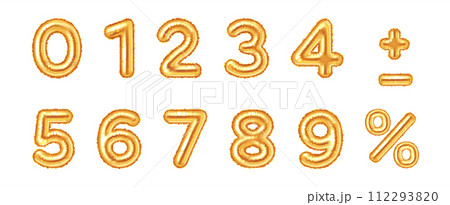 Golden air balloon numbers and math signs illustration set 112293820