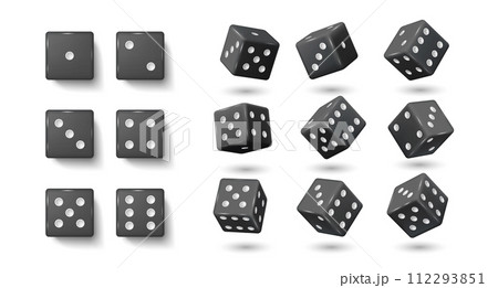 Black gambling dices realistic vector illustration set 112293851