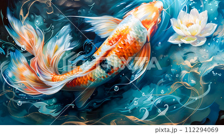 Beautiful Koi Fish Wallpaper - A Serene and Colorful Digital Art 112294069