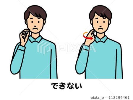 手話で「できない」と話す男性 112294461