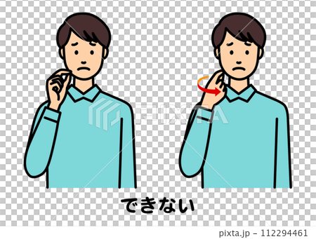 手話で「できない」と話す男性 112294461