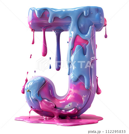 3D liquid letters A to Z dripping with cool, fresh colors with transparent background. 112295833