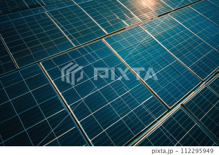 AI-generated content. A blue sky with a lot of solar panels 112295949