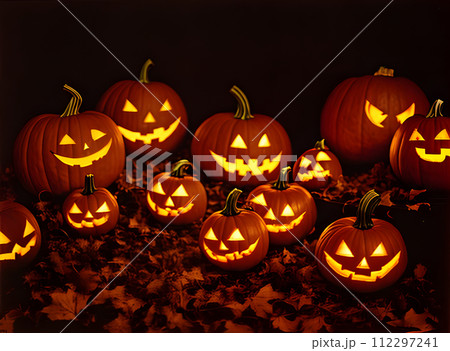 Gloomy jackolantern POV vibrant Kodachrome hues. 112297241