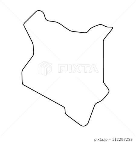 Kenya country simplified map. Thin black outline contour. Simple vector icon Kenya country simplified map. Thin black outline contour. Simple vector icon 112297258