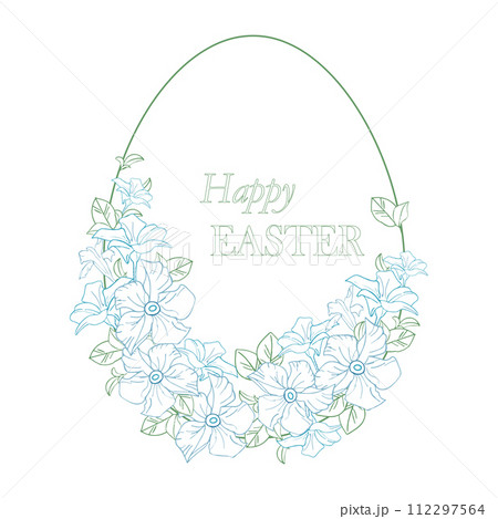 Line art spring blue flower Easter egg , hand drawn floral elements for Valentines day. Vector illustrations for card or invitations, coloring book 112297564