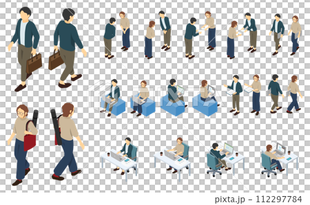 Isometric person illustration: Office casual men and women set 2 112297784