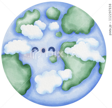 Solar System Planet Earth with Cute Floating Clouds 112297838