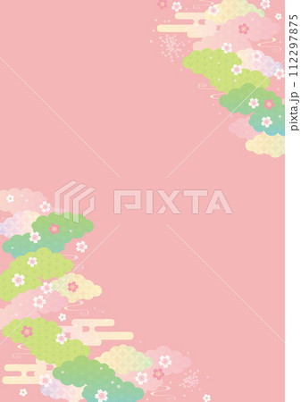 背景（和の春空）-雲桜の模様9-1ベク 112297875