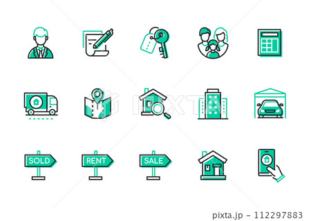 Real estate transactions - set of line design style icons 112297883