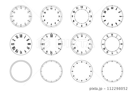 Mechanical clock faces, bezel. Blank measuring circle scale with divisions. Circles of clock faces for time. 112298052