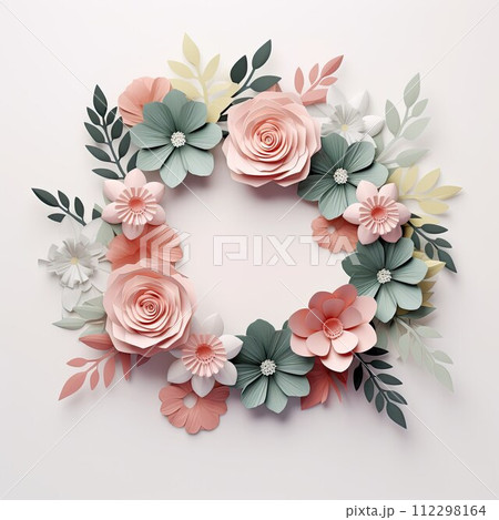 Flower wreath. Festive decoration for wedding and date. Concept of love and romance. Floral bouquet ornament. 112298164