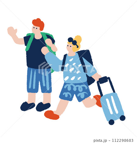 インバウンドや旅行をイメージする人々のシンプルでフラットなイラスト 112298683