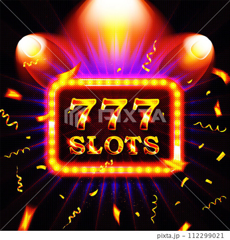 777 casino slots word on banner with violet curtains Vector illustration 112299021