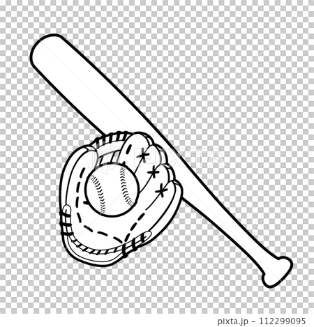 baseball ball, bat and glove 112299095
