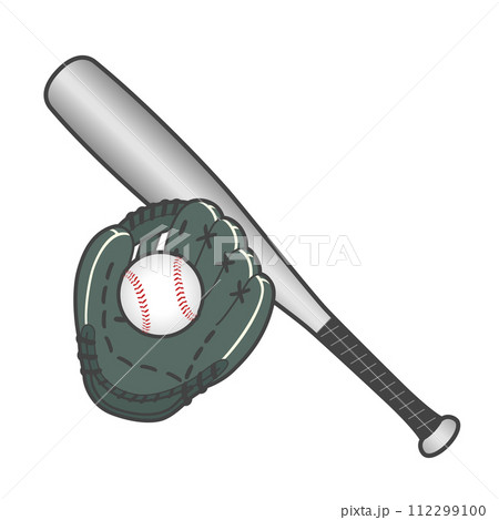 野球のボールとバットとグローブ 野球のボールとバットとグローブ 112299100