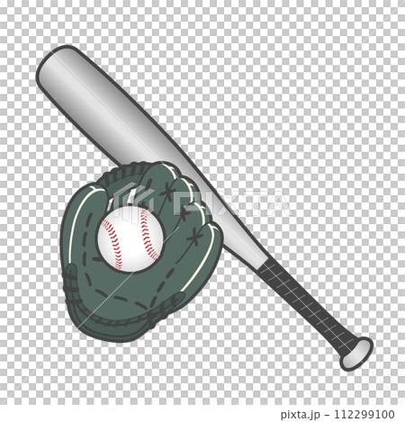 野球のボールとバットとグローブ 野球のボールとバットとグローブ 112299100