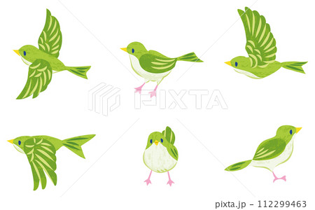 小鳥のイラストセット　緑色 112299463