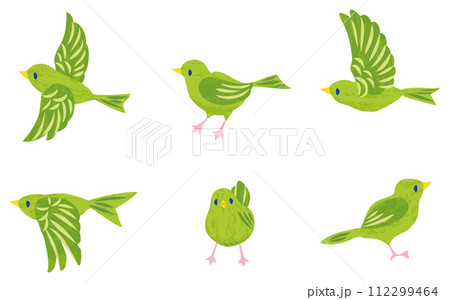 小鳥のイラストセット　緑色 112299464