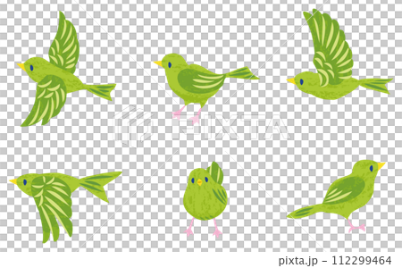 Little bird illustration set green Little bird illustration set green 112299464