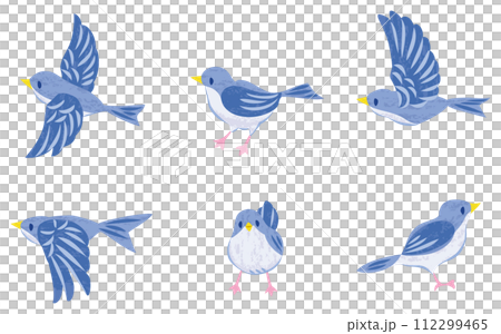 Little bird illustration set blue Little bird illustration set blue 112299465