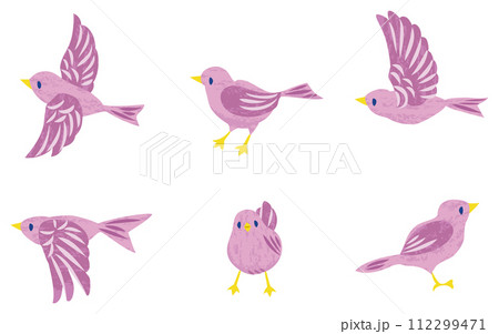 小鳥のイラストセット　紫色 112299471