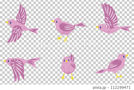 小鳥のイラストセット　紫色 112299471