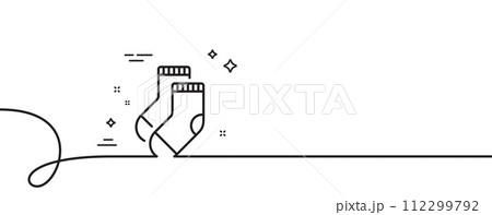 Socks line icon. Continuous one line with curl. Underwear clothing sign. Feet accessory symbol. Socks single outline ribbon. Loop curve pattern. Vector Socks line icon. Continuous one line with curl. Underwear clothing sign. Feet accessory symbol. Socks single outline ribbon. Loop curve pattern. Vector 112299792