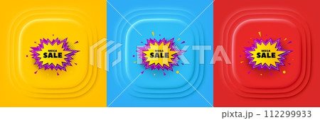Mega sale sticker. Neumorphic offer banner, flyer or poster. Discount banner shape. Coupon bubble icon. Mega sale promo event banner. 3d square buttons. Special deal coupon. Vector Mega sale sticker. Neumorphic offer banner, flyer or poster. Discount banner shape. Coupon bubble icon. Mega sale promo event banner. 3d square buttons. Special deal coupon. Vector 112299933