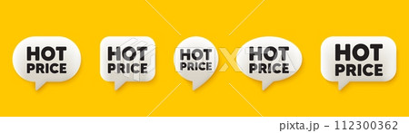 Hot Price tag. 3d chat speech bubbles set. Special offer Sale sign. Advertising Discounts symbol. Hot price talk speech message. Talk box infographics. Vector 112300362