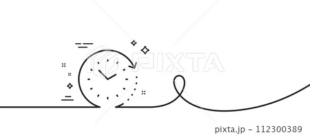 Time change line icon. Continuous one line with curl. Clock sign. Watch symbol. Time change single outline ribbon. Loop curve pattern. Vector Time change line icon. Continuous one line with curl. Clock sign. Watch symbol. Time change single outline ribbon. Loop curve pattern. Vector 112300389