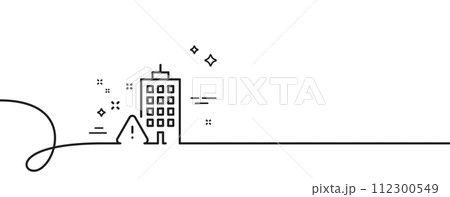 Building construction warning line icon. Continuous one line with curl. Attention triangle sign. Caution house symbol. Building warning single outline ribbon. Loop curve pattern. Vector 112300549