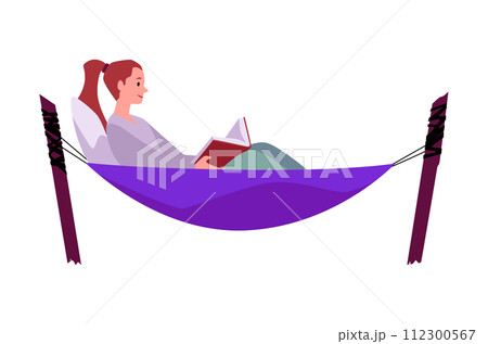 Girl reading in purple hammock vector illustration Girl reading in purple hammock vector illustration 112300567