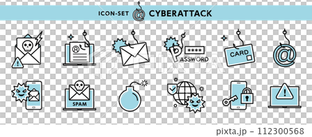 フィッシング詐欺、詐欺メール、個人情報流出などサイバー犯罪のアイコンセット 112300568