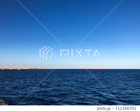Amazing view horizon line Egypt. panoramic overlook blue sea surface far from coast. 112300702