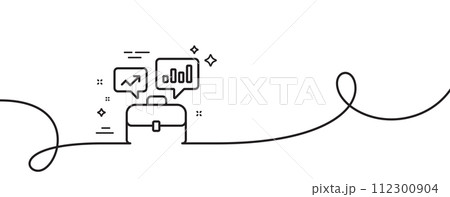 Business portfolio with Growth charts line icon. Continuous one line with curl. Job Interview sign. Business portfolio single outline ribbon. Loop curve pattern. Vector Business portfolio with Growth charts line icon. Continuous one line with curl. Job Interview sign. Business portfolio single outline ribbon. Loop curve pattern. Vector 112300904