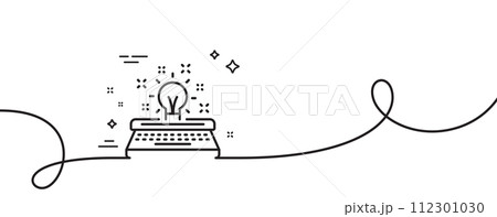Typewriter line icon. Continuous one line with curl. Creativity sign. Inspiration light bulb symbol. Typewriter single outline ribbon. Loop curve pattern. Vector 112301030