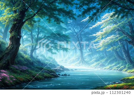 美しい森と川の背景画像 112301240