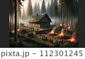 AI-generated content. Forest Finns doing Slash-and-burn agriculture in Nordic Woodland 112301245