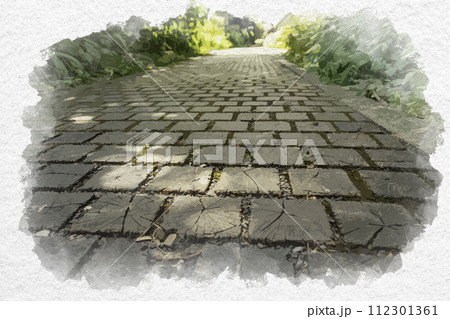 水彩画風 小布施 栗の小径 長野県小布施町 水彩画風 小布施 栗の小径 長野県小布施町 112301361