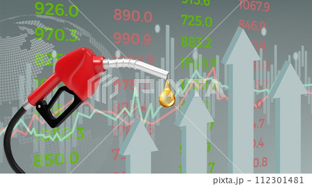 Fuel pump. Petrol price growth. Gas costs infographic. Diesel nozzle. Gasoline station. Finance management. Industry oil drop. Financial diagram. Automobile refueling. Vector concept 112301481