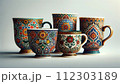 AI-generated content. Colorful cups showcasing porcelain drinkware with Persian patterns 112303189