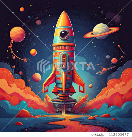 Rocket going from earth to space. 112303477