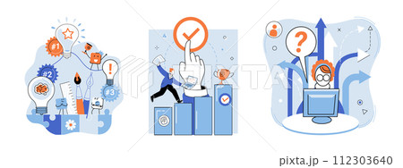 Startup business vector illustration. Strategic planning is essential for startups to invest their resources wisely and achieve business growth Continuous improvement is necessary for startup 112303640