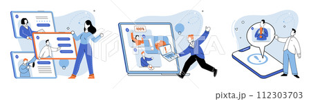 Online advertising vector illustration. Online networks provide vast cyberspace where businesses can connect with their target audience Generating innovative ideas is essential for creating impactful 112303703