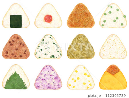かわいいおにぎりのイラストセット かわいいおにぎりのイラストセット 112303729
